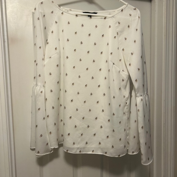 Banana Republic Tops - Banana Republic Cream Blouse with Bell Sleeves and Olive Colored Accents